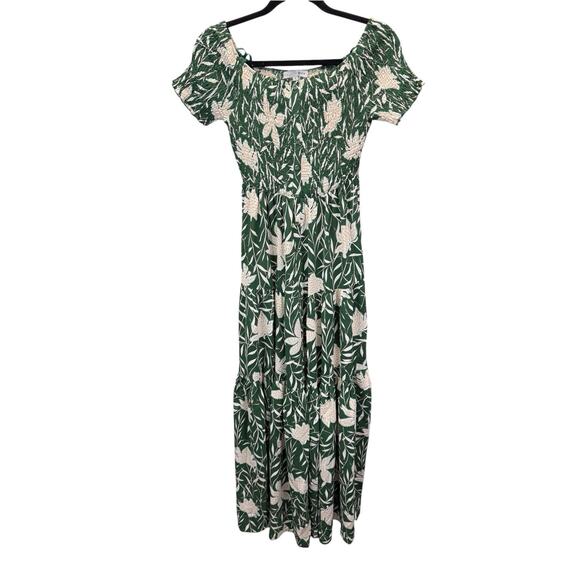 Baltic Born Becca Smocked Maxi Dress Green Floral Off Shoulder S - Picture 5 of 7